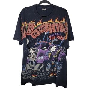 Vintage 90s Bad to the Bone Trucker Grim Reaper Scaredy Cat All Over AOP T-Shirt